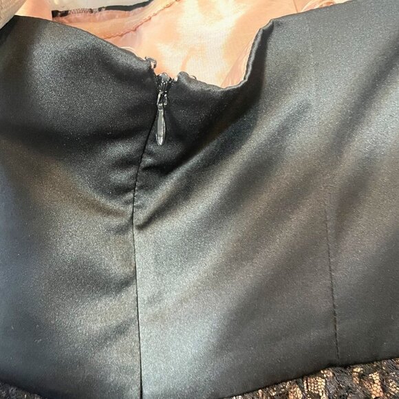 Max & Cleo Strapless Mini Cocktail Dress Womens 4 Black Lace Satin Waist Bow - Picture 2 of 8